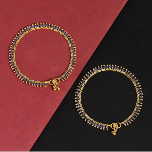 Women's Blue Color Rhinestone Anklets (Free Size: Upto 10")