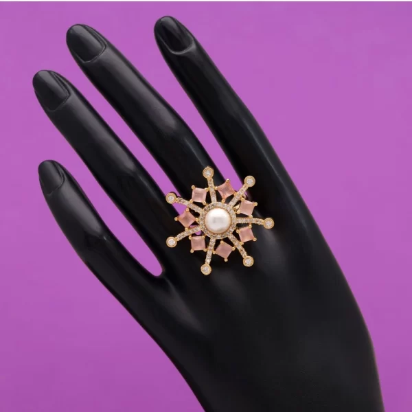 Generic Women's Pink Color American Diamond Finger Adjustable Ring