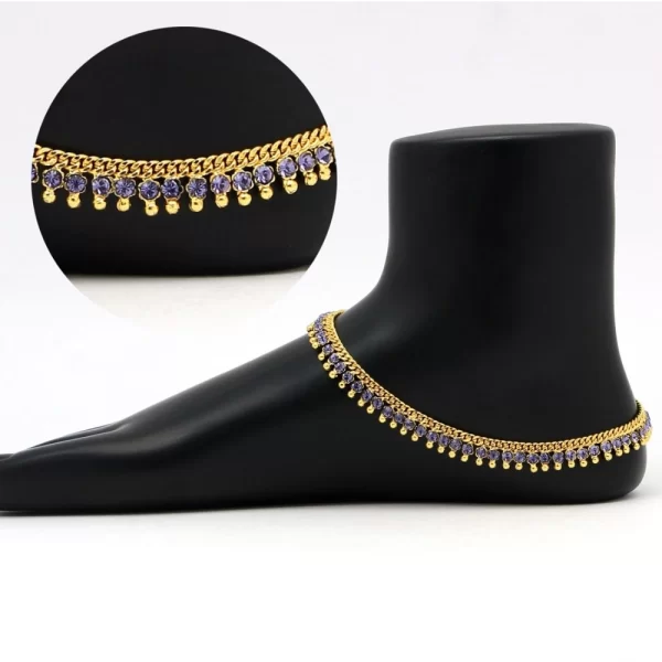 Women's Blue Color Rhinestone Anklets (Free Size: Upto 10")