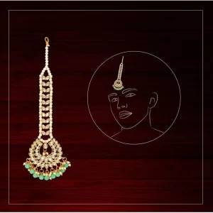 Generic Women’s Green Color Imitation Pearl & Kundan Maang Tikka