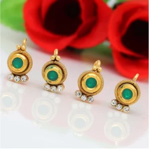 Generic Women’s Green Color Kundan Nose Pin Combo Of 4 Pieces