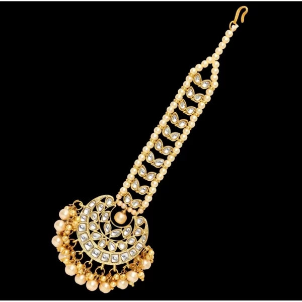 Generic Women's Gold Color Imitation Pearl & Kundan Maang Tikka