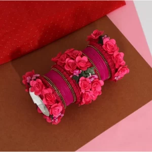 Generic Women’s Rani Color Floral Bangles Set: 2.4