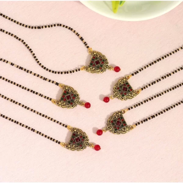 Generic Women's Maroon & Green Color 5 Piece Of Mangalsutra Combo