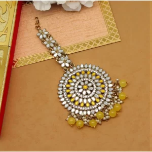 Generic Women’s Yellow Color Mirror Work Maang Tikka
