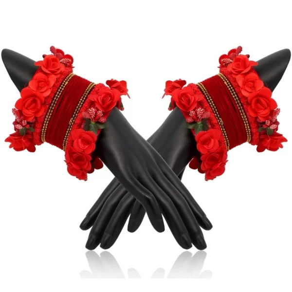 Women's Red Color Floral Bangles Set: 2.4