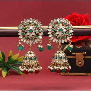 Generic Women’s Maroon & Green Color Mirror Earrings