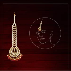 Generic Women’s Maroon Color Imitation Pearl & Kundan Maang Tikka