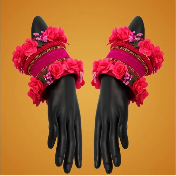 Generic Women's Rani Color Floral Bangles Set: 2.4