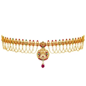Generic Women’s Maroon & Green Color Glass Stone Kamarband Adjustable Chain