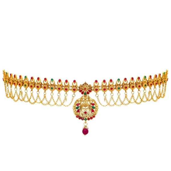 Generic Women's Maroon & Green Color Glass Stone Kamarband Adjustable Chain