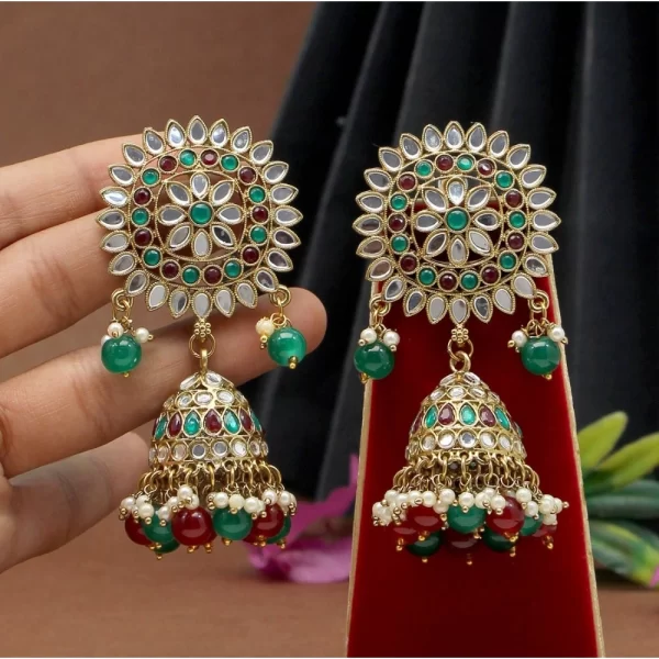 Women's Maroon & Green Color Mirror Earrings