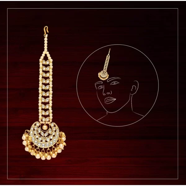 Generic Women's Gold Color Imitation Pearl & Kundan Maang Tikka