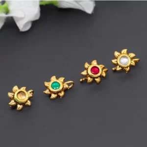 Generic Women’s Multi Color Kundan Nose Pin Combo Of 4 Pieces