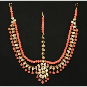 Generic Women’s Peach Color Kundan Work Matha Patti