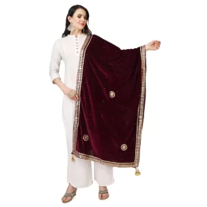Generic Women’s Velvet Gotta Patti Dupatta (Purple, Length: 2.25 to 2.50 Mtr)