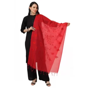Generic Women’s Cotton Embroidered Dupatta (Red, Length: 2.25 to 2.50 Mtr)
