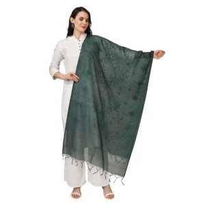 Generic Women’s Cotton Embroidered Dupatta (Green, Length: 2.25 to 2.50 Mtr)
