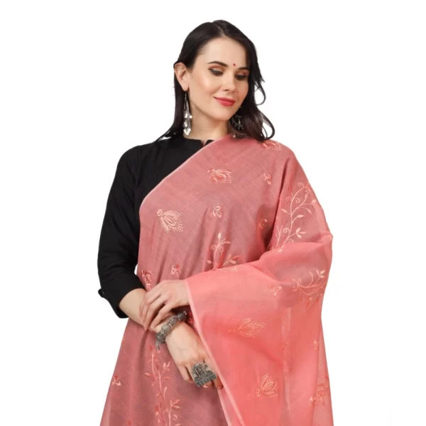 Women's Cotton Embroidered Dupatta (Peach, Length: 2.25 to 2.50 Mtr)