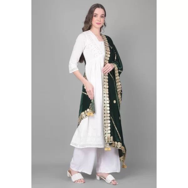 Women's Velvet Gotta Patti Dupatta (Green, Length: 2.25 to 2.50 Mtr)