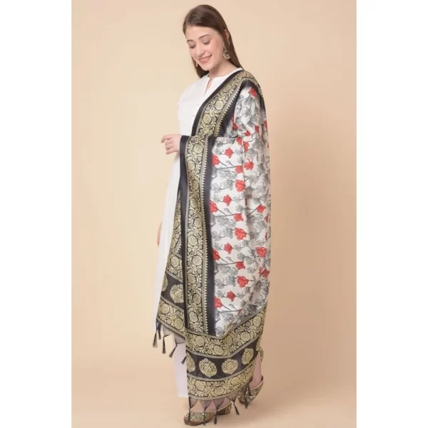 Women's Art Silk Printed Dupatta (Black, Length: 2.25 to 2.50 Mtr)