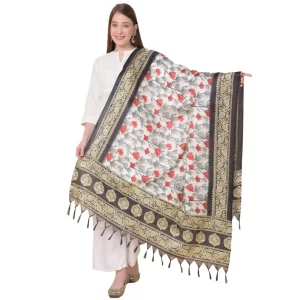 Generic Women’s Art Silk Printed Dupatta (Black, Length: 2.25 to 2.50 Mtr)