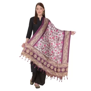 Generic Women’s Art Silk Printed Dupatta (Purple, Length: 2.25 to 2.50 Mtr)