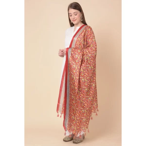 Generic Women's Art Silk Printed Dupatta (Red, Length: 2.25 to 2.50 Mtr)