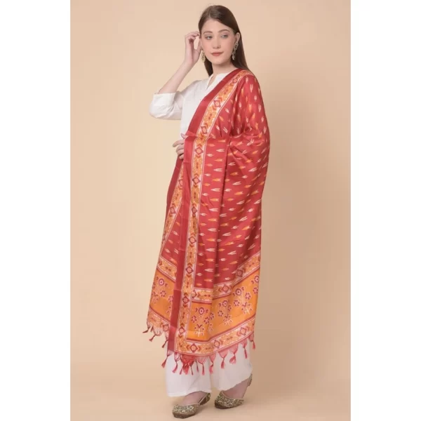 Women's Art Silk Printed Dupatta (Red, Length: 2.25 to 2.50 Mtr)