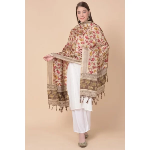 Women's Art Silk Printed Dupatta (Gold, Length: 2.25 to 2.50 Mtr)
