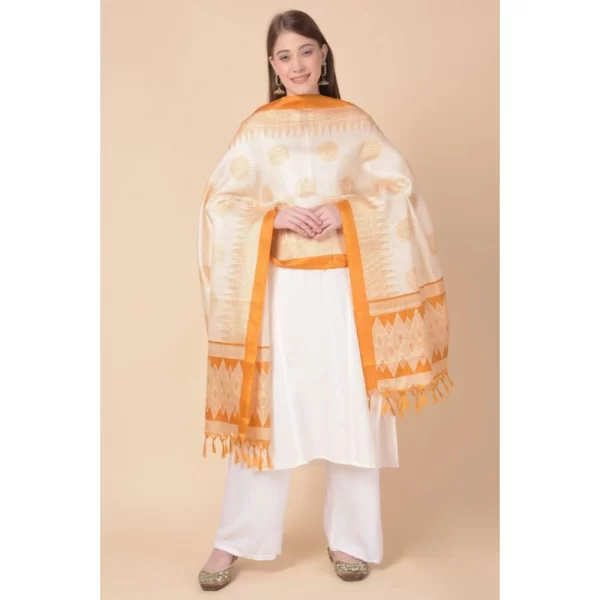 Women's Art Silk Printed Dupatta (Orange, Length: 2.25 to 2.50 Mtr)