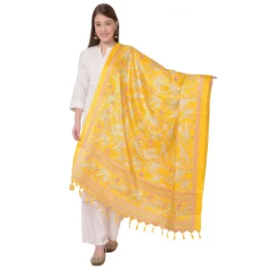 Generic Women’s Art Silk Printed Dupatta (Yellow, Length: 2.25 to 2.50 Mtr)