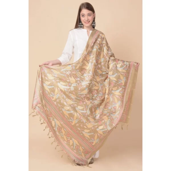 Generic Women's Art Silk Printed Dupatta (Light Brown, Length: 2.25 to 2.50 Mtr)