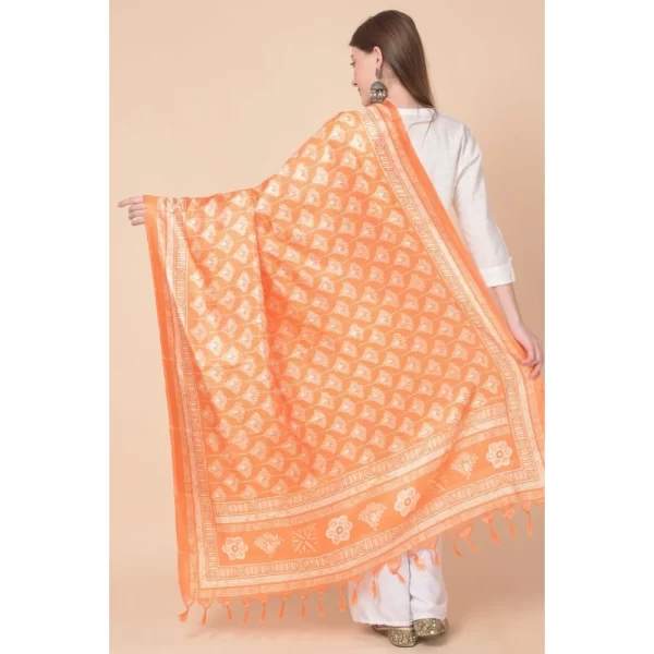 Generic Women's Art Silk Printed Dupatta (Orange, Length: 2.25 to 2.50 Mtr)