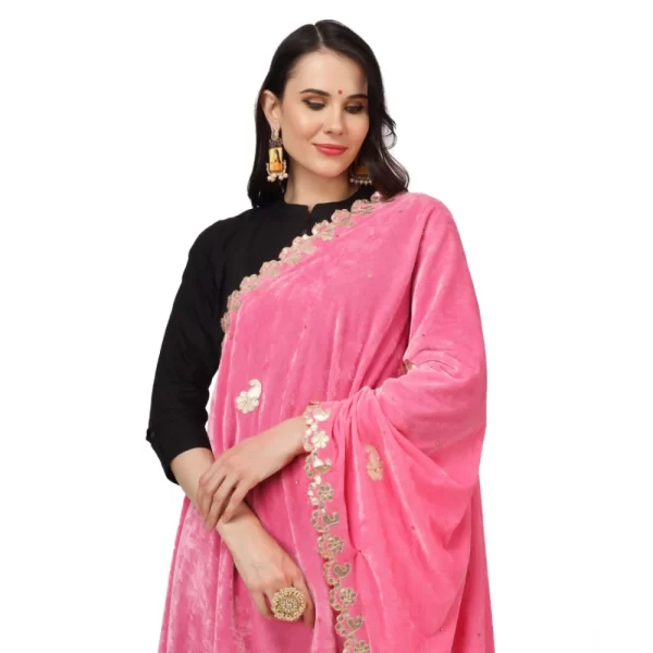 Women's Velvet Gotta Patti Dupatta (Pink, Length: 2.25 to 2.50 Mtr)