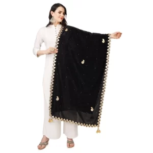 Generic Women’s Velvet Gotta Patti Dupatta (Black, Length: 2.25 to 2.50 Mtr)