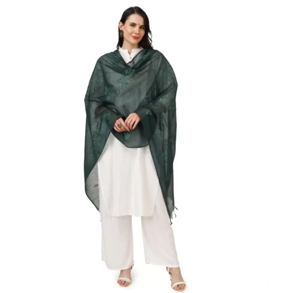 Women's Cotton Embroidered Dupatta (Green, Length: 2.25 to 2.50 Mtr)