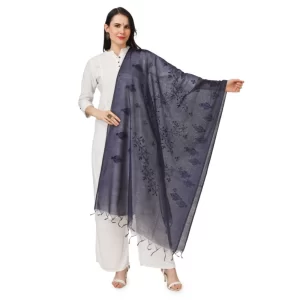 Generic Women’s Cotton Embroidered Dupatta (Dark Blue, Length: 2.25 to 2.50 Mtr)