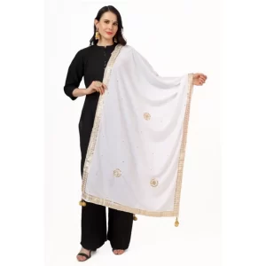 Generic Women’s Velvet Gotta Patti Dupatta (White, Length: 2.25 to 2.50 Mtr)