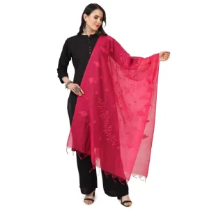 Generic Women’s Cotton Embroidered Dupatta (Maroon, Length: 2.25 to 2.50 Mtr)