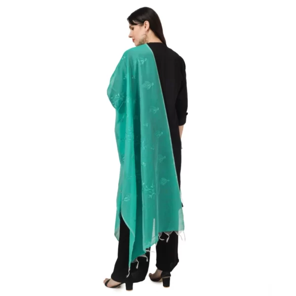 Women's Cotton Embroidered Dupatta (Turquoise, Length: 2.25 to 2.50 Mtr)