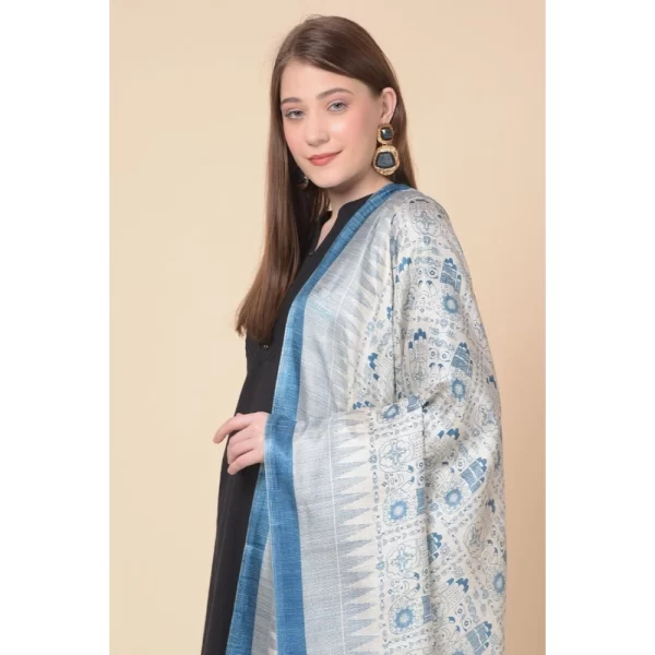 Women's Art Silk Printed Dupatta (Turquoise, Length: 2.25 to 2.50 Mtr)