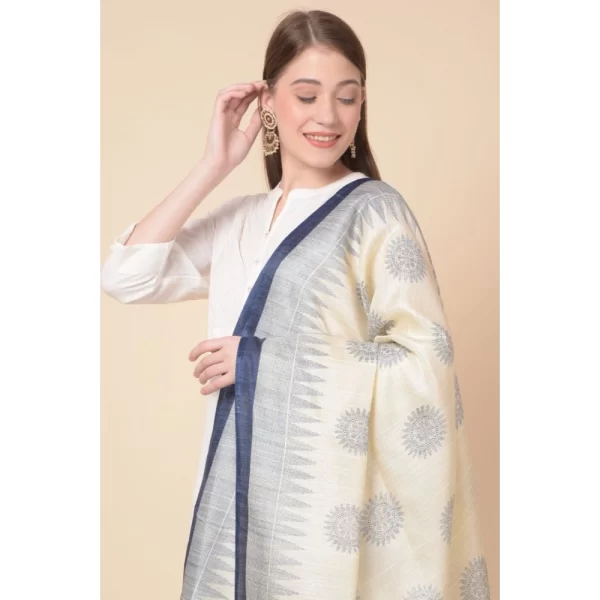 Women's Art Silk Printed Dupatta (Blue, Length: 2.25 to 2.50 Mtr)