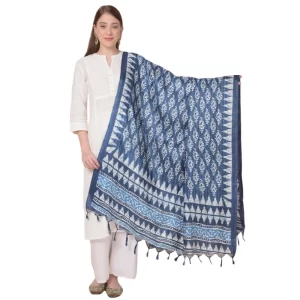 Generic Women’s Art Silk Printed Dupatta (Blue, Length: 2.25 to 2.50 Mtr)
