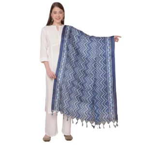 Generic Women’s Art Silk Printed Dupatta (Blue, Length: 2.25 to 2.50 Mtr)