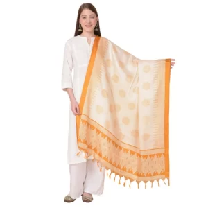 Generic Women’s Art Silk Printed Dupatta (Orange, Length: 2.25 to 2.50 Mtr)
