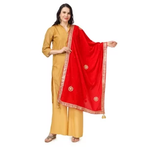 Generic Women’s Velvet Gotta Patti Dupatta (Red, Length: 2.25 to 2.50 Mtr)