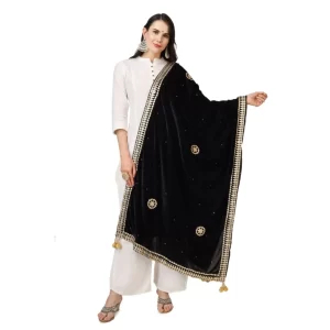 Generic Women’s Velvet Gotta Patti Dupatta (Black, Length: 2.25 to 2.50 Mtr)