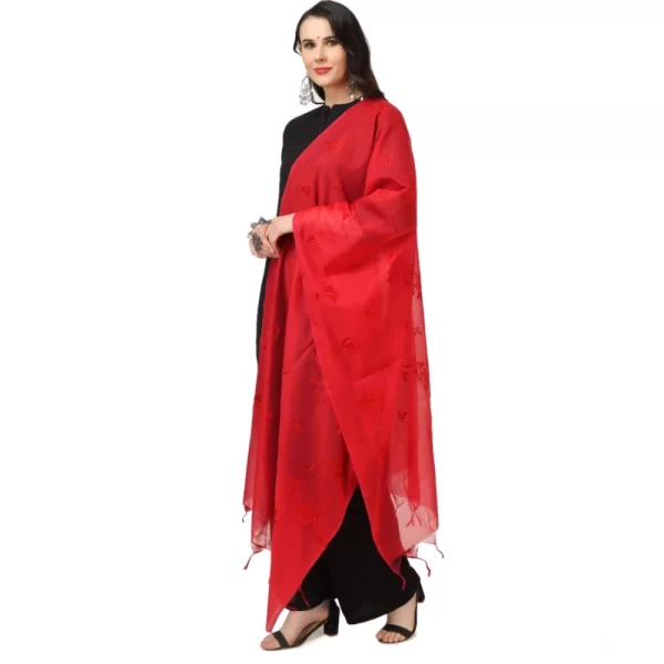 Women's Cotton Embroidered Dupatta (Red, Length: 2.25 to 2.50 Mtr)