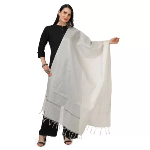Generic Women’s Chanderi Solid Dupatta (White, Length: 2.25 to 2.50 Mtr)